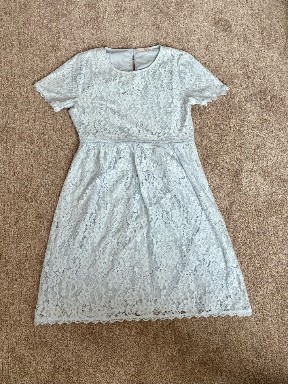 Women’s Sky Blue Lace Short Sleeve A-Line Dress